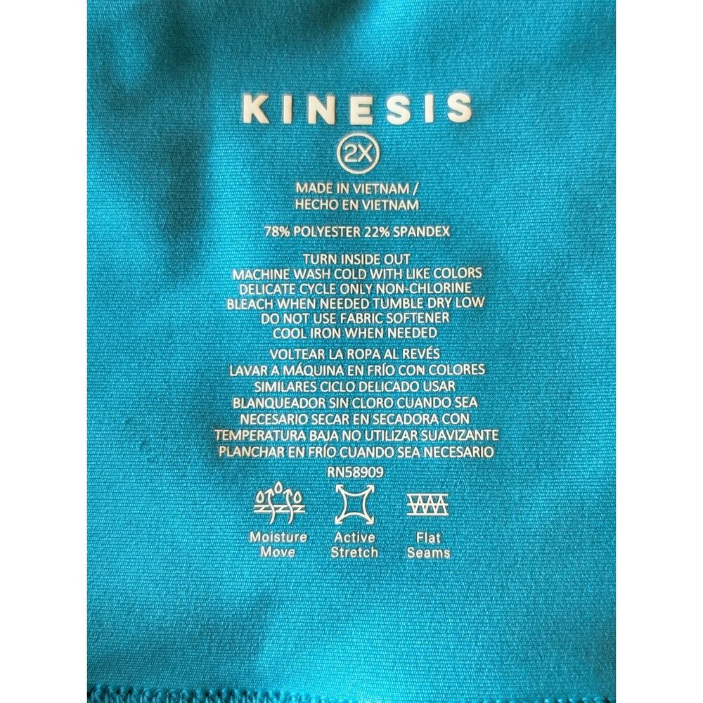 Kinesis Activewear Leggings Teal Blue High Rise Ankle Pocket Sz 2X - Picture 3 of 10